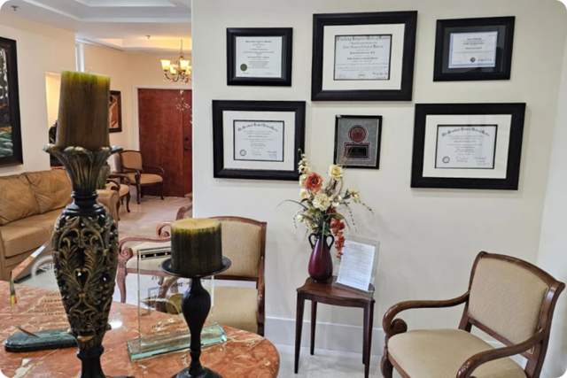 Certification wall at New Image Cosmetic Surgery Center